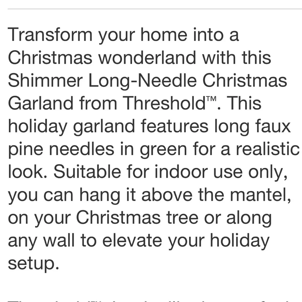 THRESHOLD NWT shimmer long needle Christmas garland -green -72”